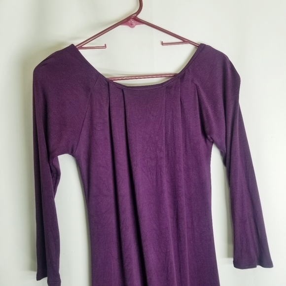 Ted Baker Dress Purple Knee Length 3/4 sleeve Low gathered Back Silk Pull Over 2 - Picture 3 of 14